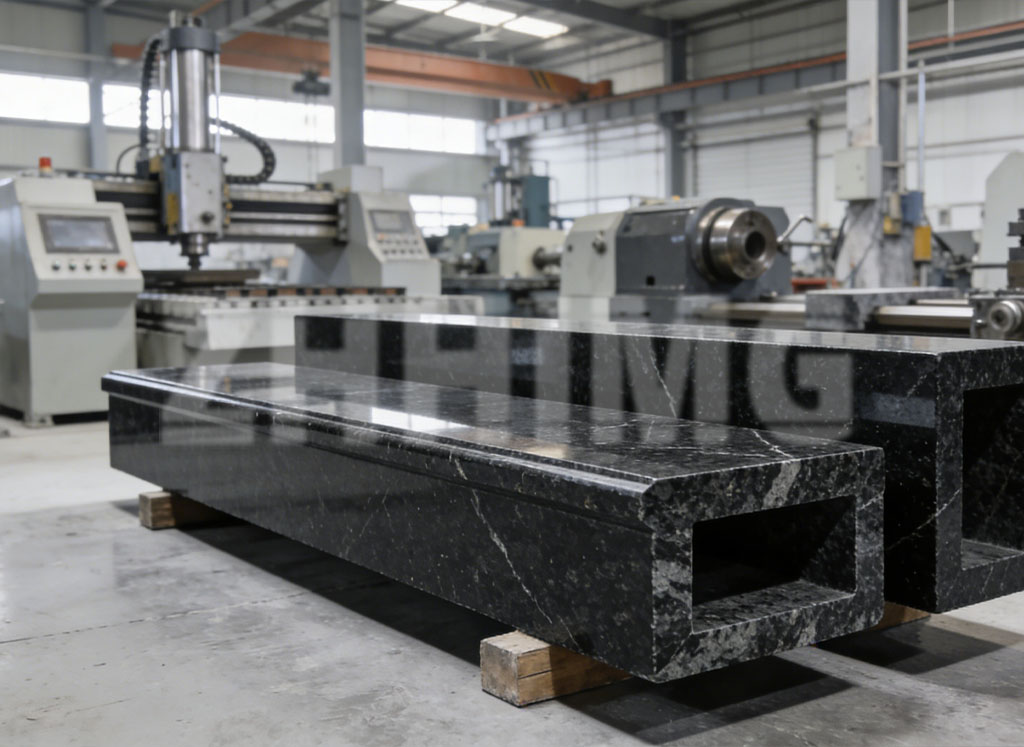 Black granite reference plates and straightedges in the ZHHIMG workshop before final inspection