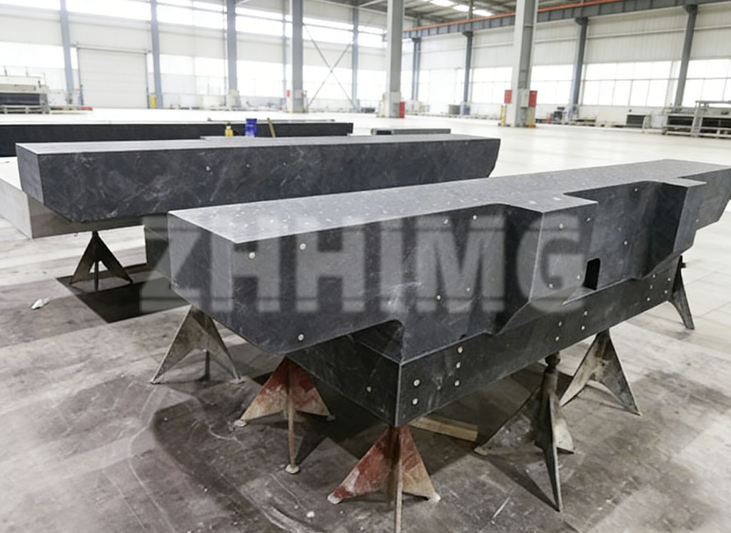 granite machine base installation - large granite beams resting on support stands in ZHHIMG workshop