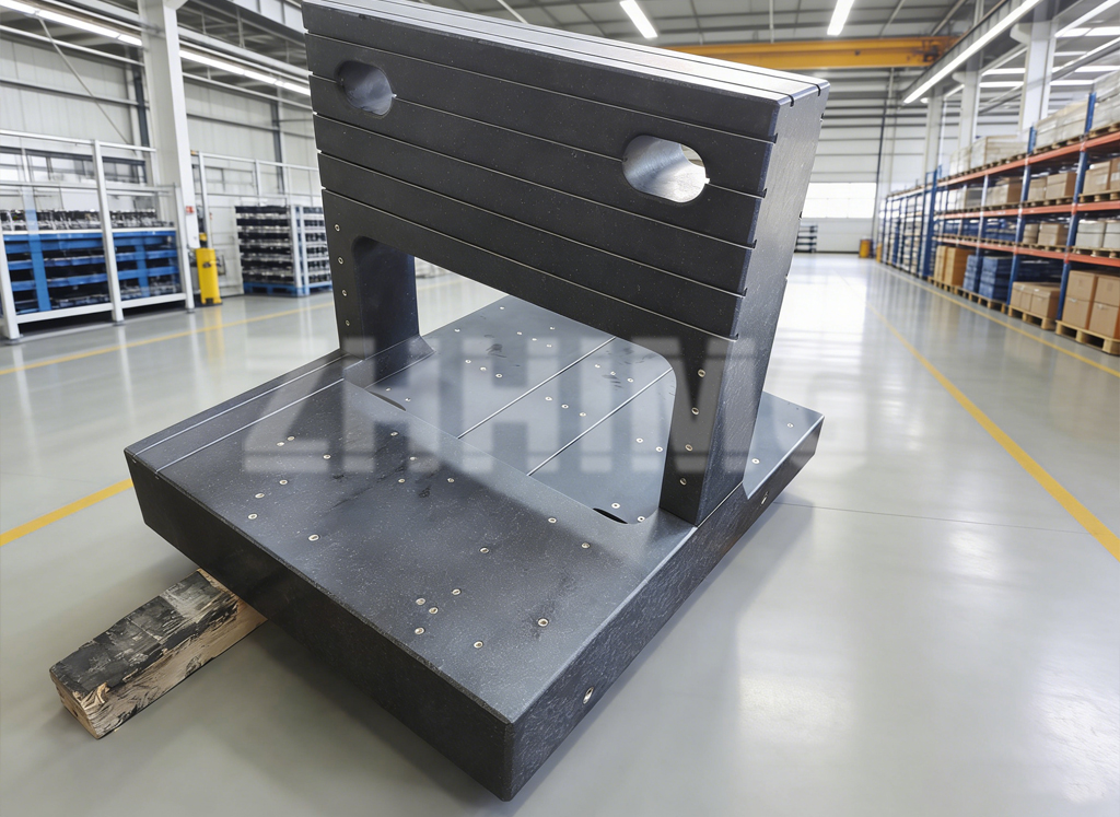 Mineral casting machine bed with raised wall and cast-in threaded inserts