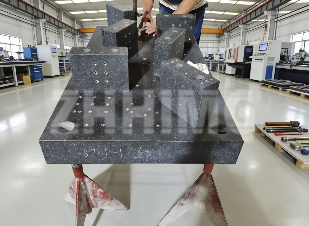 ultra-precision granite components with steel inserts for semiconductor and laser equipment manufacturing