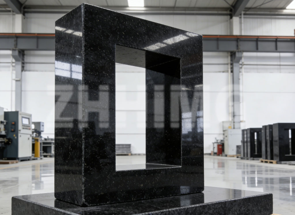Polished black granite precision frame component manufactured by ZHHIMG
