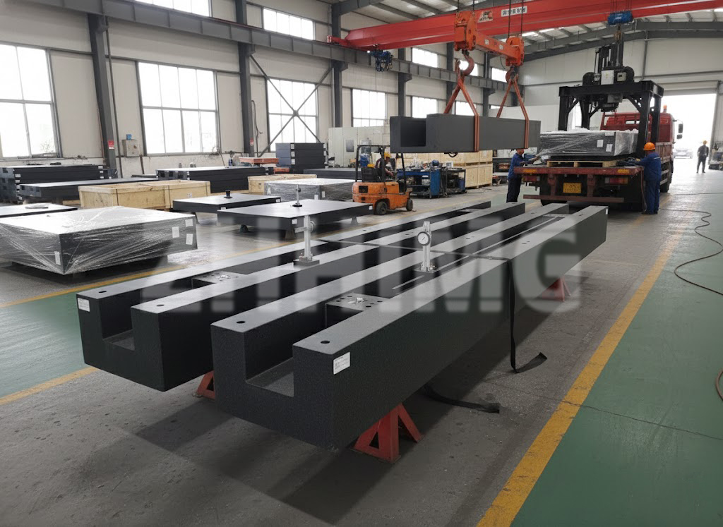 ZHHIMG large granite air bearing beams and bases machined and assembled in the workshop