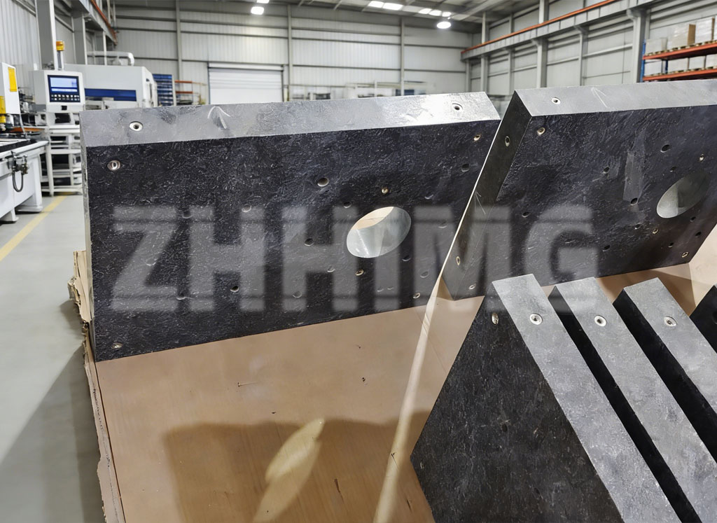 Custom precision granite bases with pre-embedded threaded inserts machined by ZHHIMG