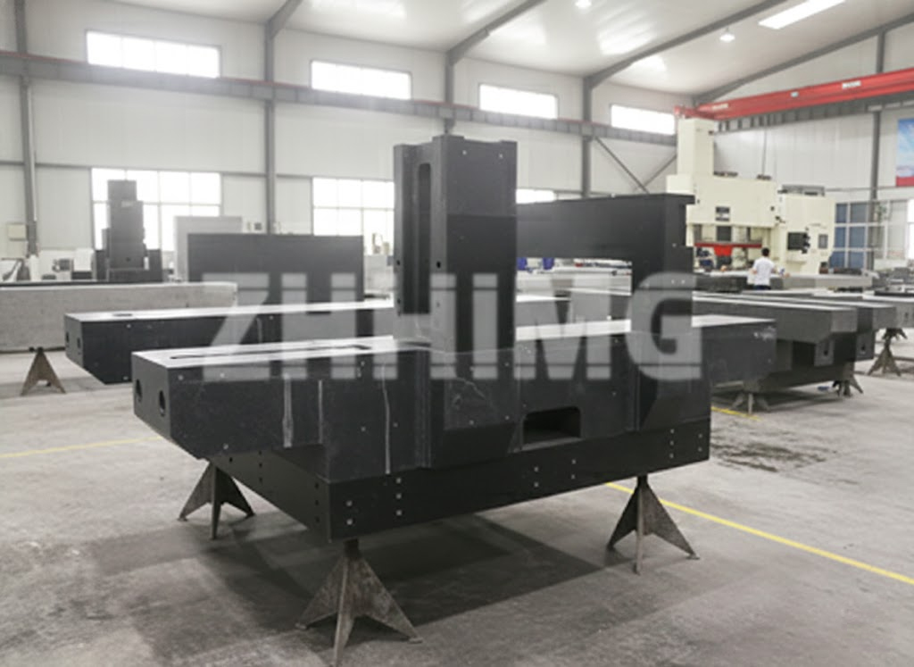 Large granite machine base with column assembly in the factory