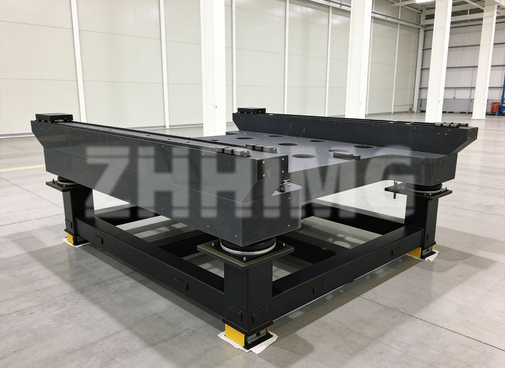 Custom black granite machine base with precision levelling feet