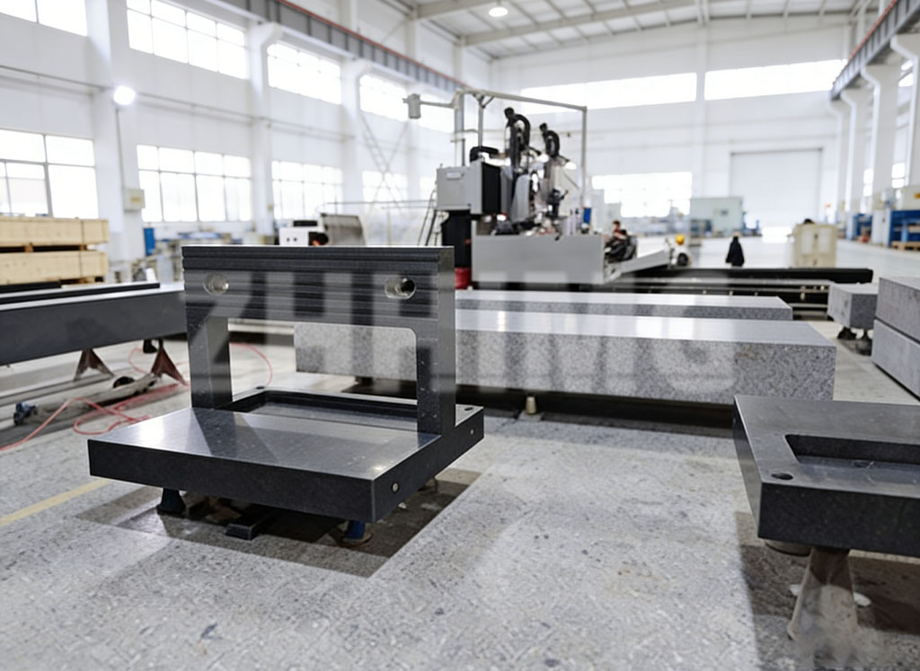 Granite square ruler on a lapped granite surface plate in the ZHHIMG factory