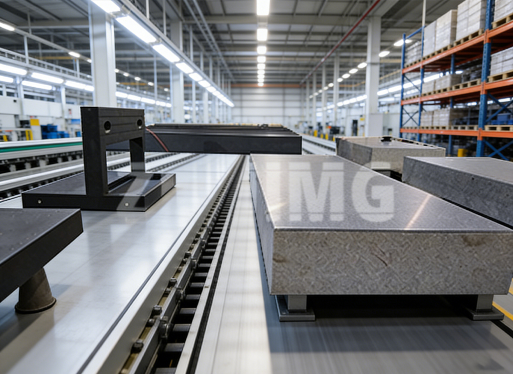 ZHHIMG granite components on the production line inside the manufacturing workshop