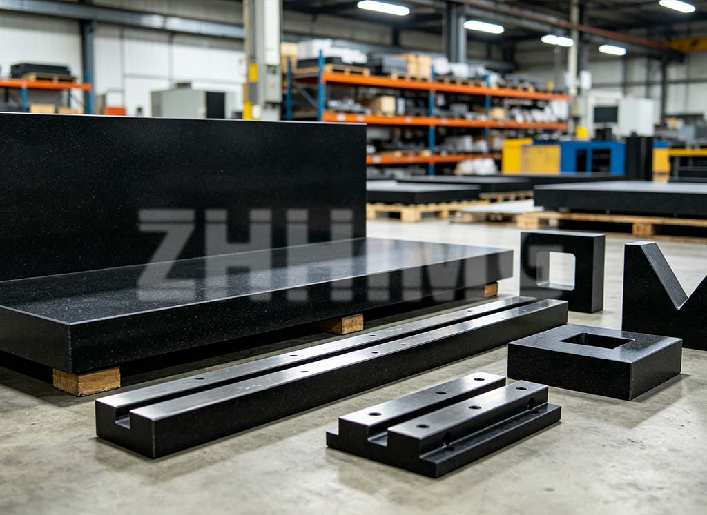 Black granite surface plates, straight edges and angle blocks finished at the ZHHIMG workshop
