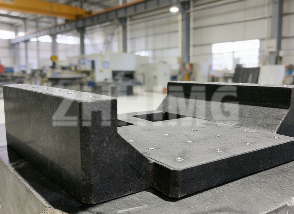 Precision granite component with threaded inserts machined on the ZHHIMG production floor